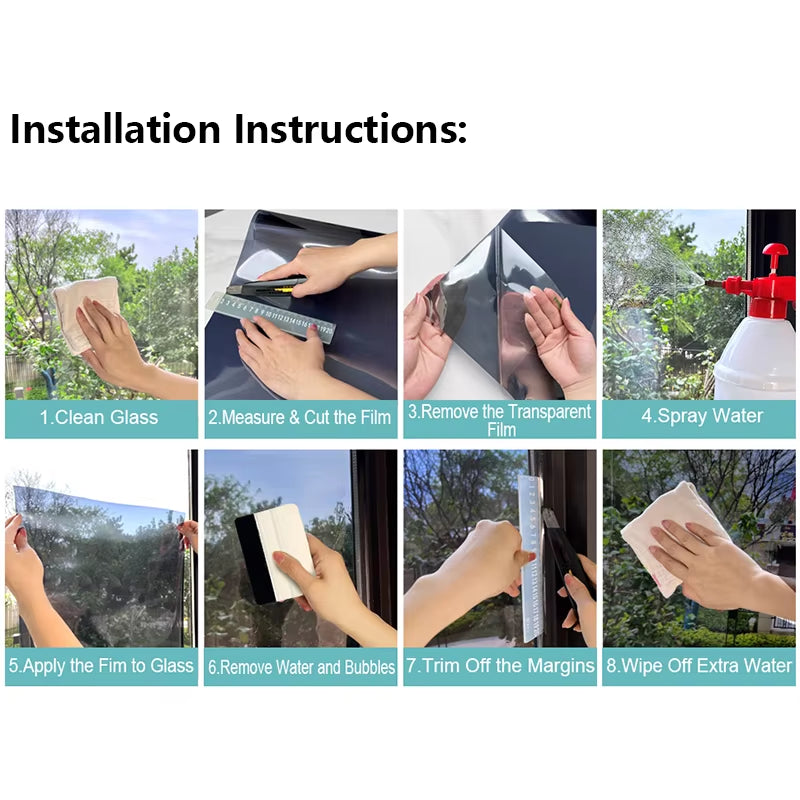 Window Film One Way Mirror Film Daytime Privacy Static Non-Adhesive Decorative Heat Control anti UV Window Tint for Home