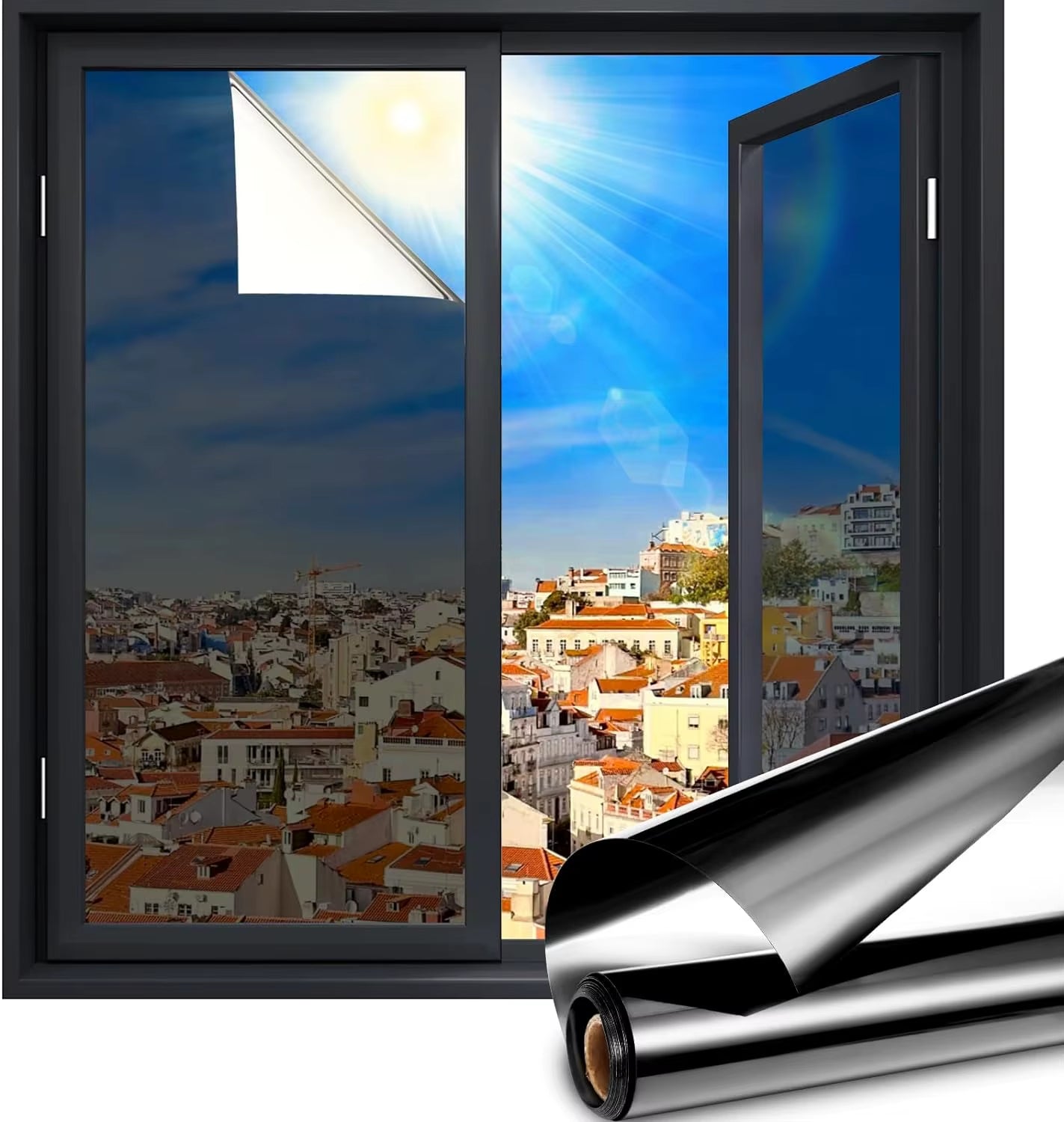 Window Film One Way Mirror Film Daytime Privacy Static Non-Adhesive Decorative Heat Control anti UV Window Tint for Home