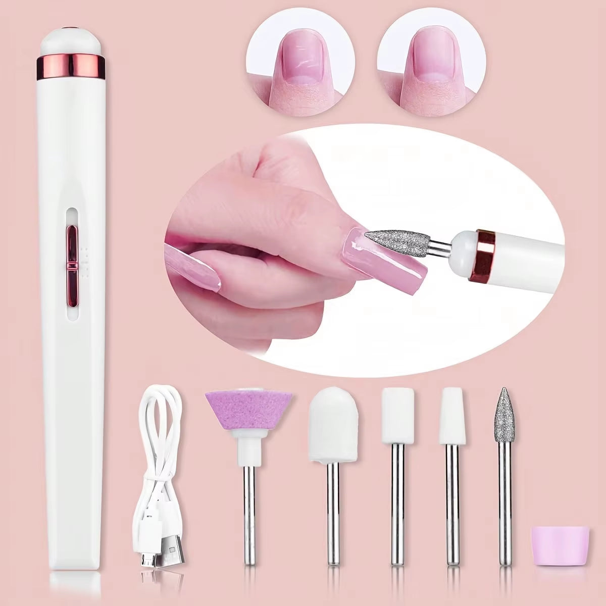 Rechargeable Electric Nail Grinder Nail Polishing Machine Portable Mini Electric Driil Manicure Art Pen Tools for Gel Removing
