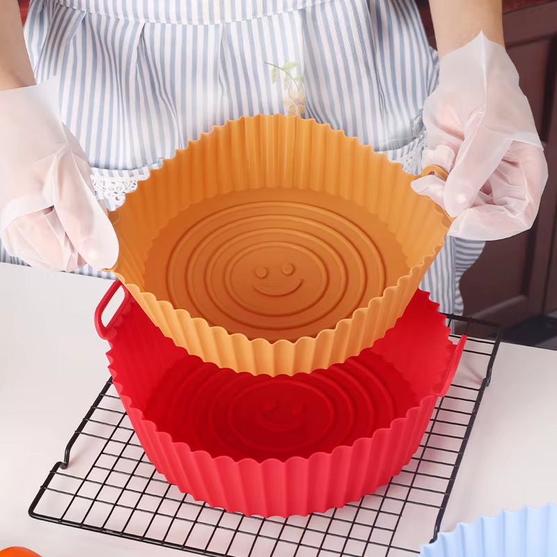 20Cm Air Fryer Tray Oven Baking Tray Fried Basket Mat Airfryer Silicone Pot round Replacement Grill Pan Bakeware Pizza Pan