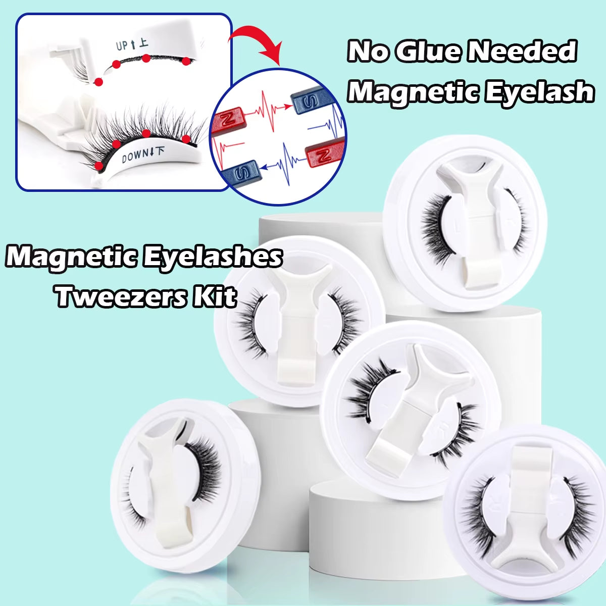 1 Pair Magnetic Eyelashes Tweezers Kit No Glue Needed Magnetic False Eyelash Reusable 3D Mink Lashes Makeup Natural Faux Cils