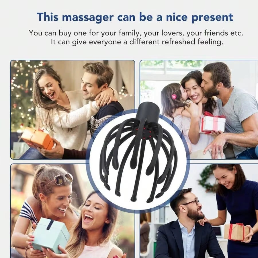 Electric Octopus-Shaped Scalp Massager, Hand-Free Head Scratcher for Relieving Hair Stimulation. Rechargeable and Stress Relief