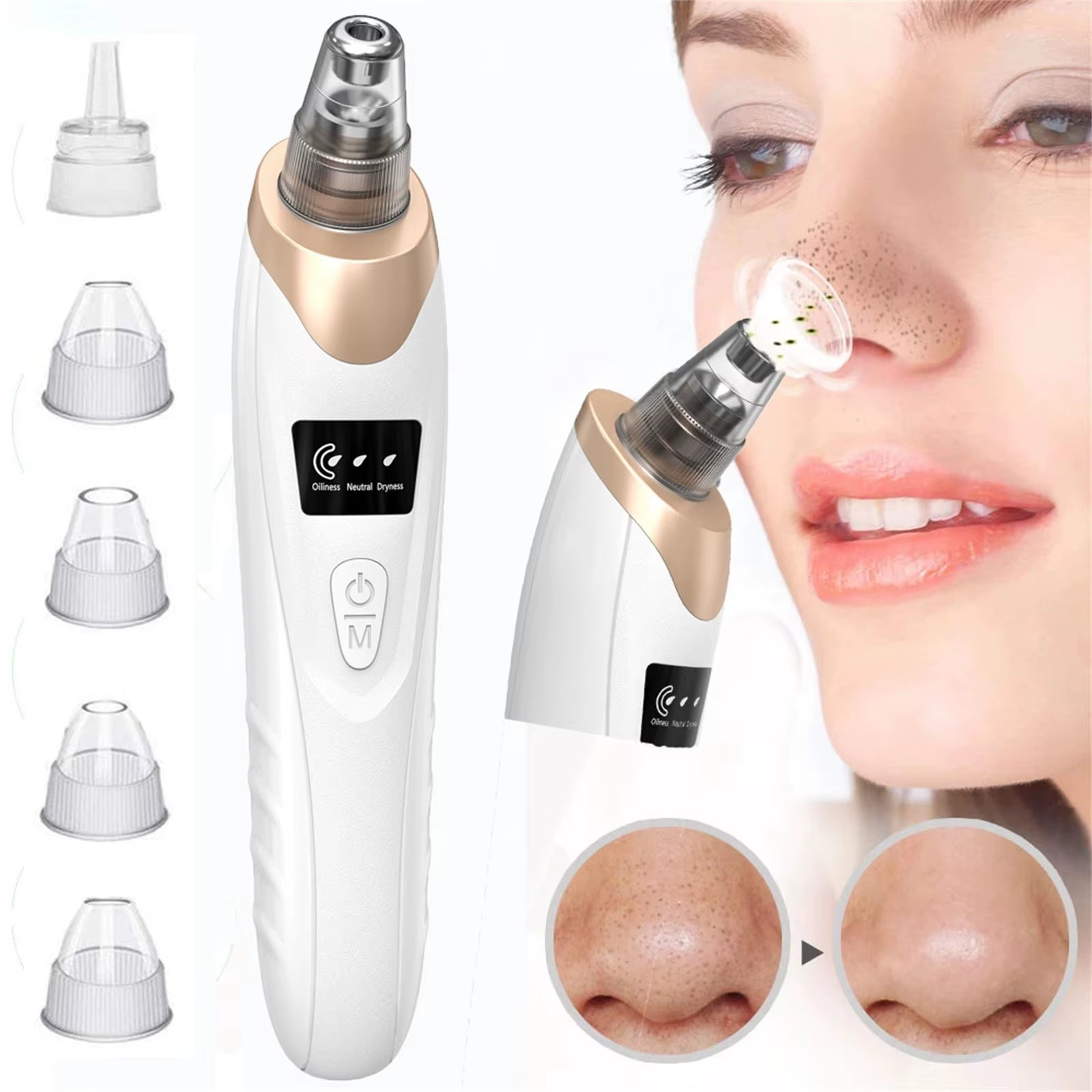 Portable Electric Suction Device Blackhead Remover with 5Probes Household Face Pore Cleaner Cosmetic Instrument with LCD Display