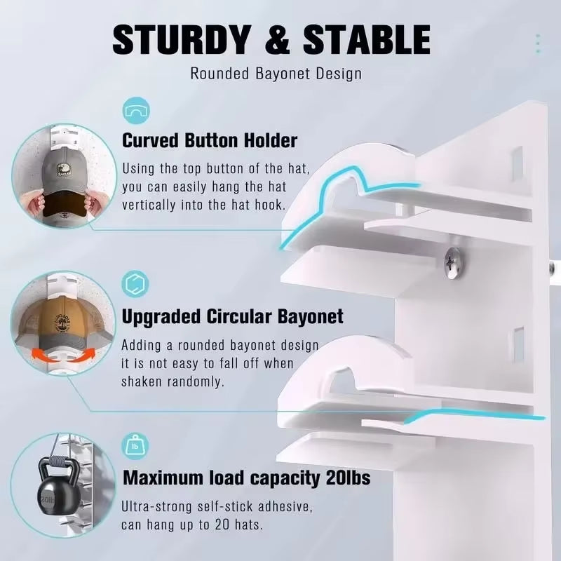 10Grids Wall Mounted Cap Rack Hat Holder Baseball Cap Towel Rack Holder Closet Hanger Storage Organizer Accessories Space Saving