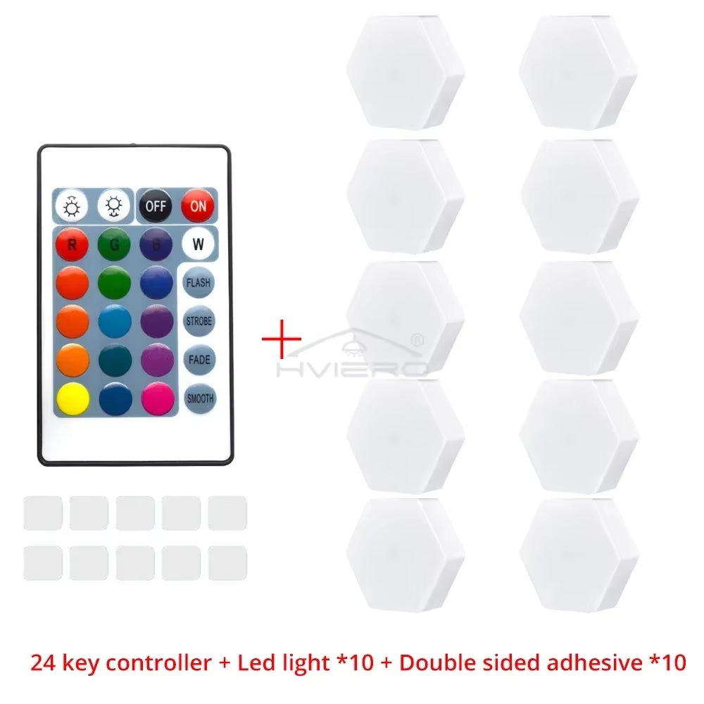RGB Led Wall Light Hexagon Honeycomb Lamps Room Decoration Touch Sensor Night Lights Modern Bedroom Ambient Lamp Remote Control