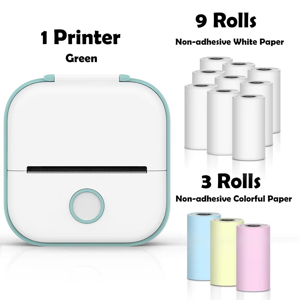 T02 Mini Thermal Printer Wireless Mini Pocket Printer, Adhesive Sticker Printer for DIY, Journal, Student Birthday Gift