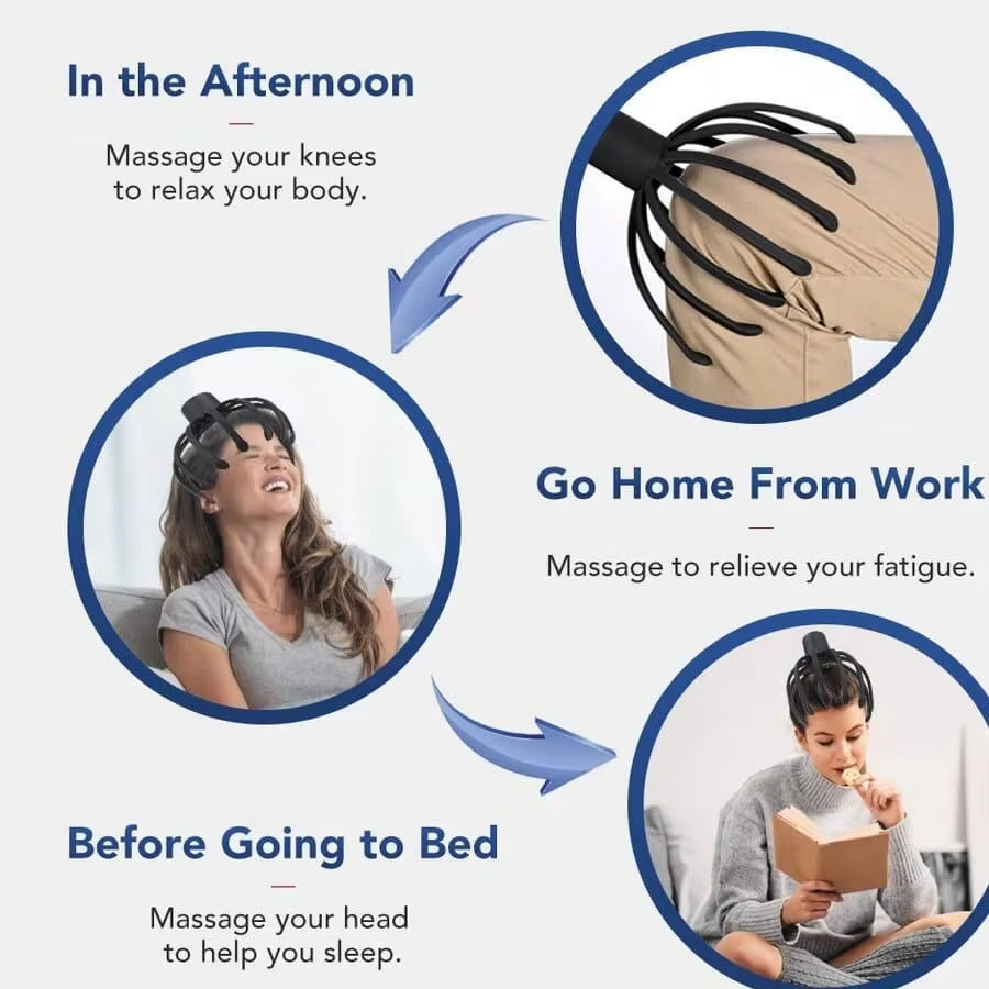 Electric Octopus-Shaped Scalp Massager, Hand-Free Head Scratcher for Relieving Hair Stimulation. Rechargeable and Stress Relief