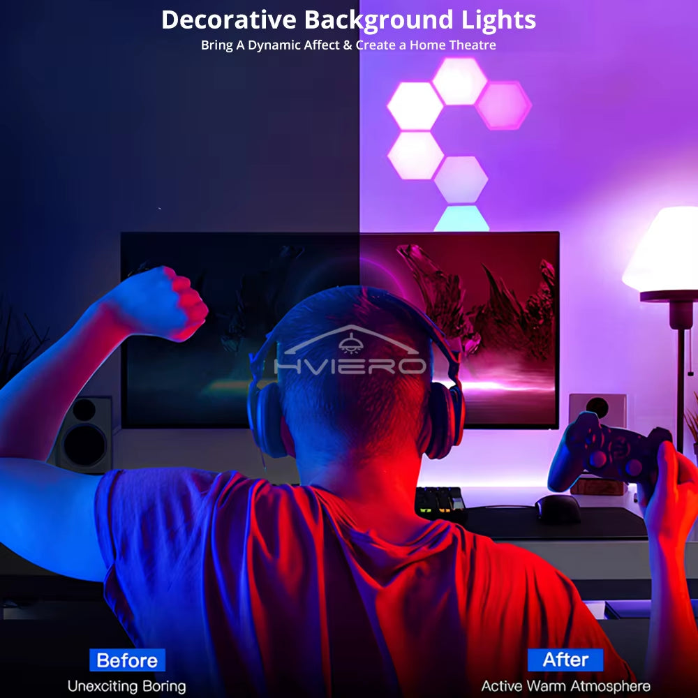 RGB Led Wall Light Hexagon Honeycomb Lamps Room Decoration Touch Sensor Night Lights Modern Bedroom Ambient Lamp Remote Control