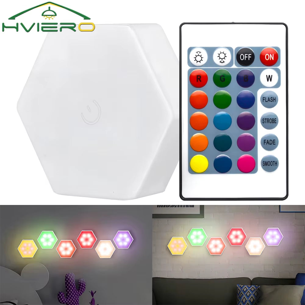 RGB Led Wall Light Hexagon Honeycomb Lamps Room Decoration Touch Sensor Night Lights Modern Bedroom Ambient Lamp Remote Control